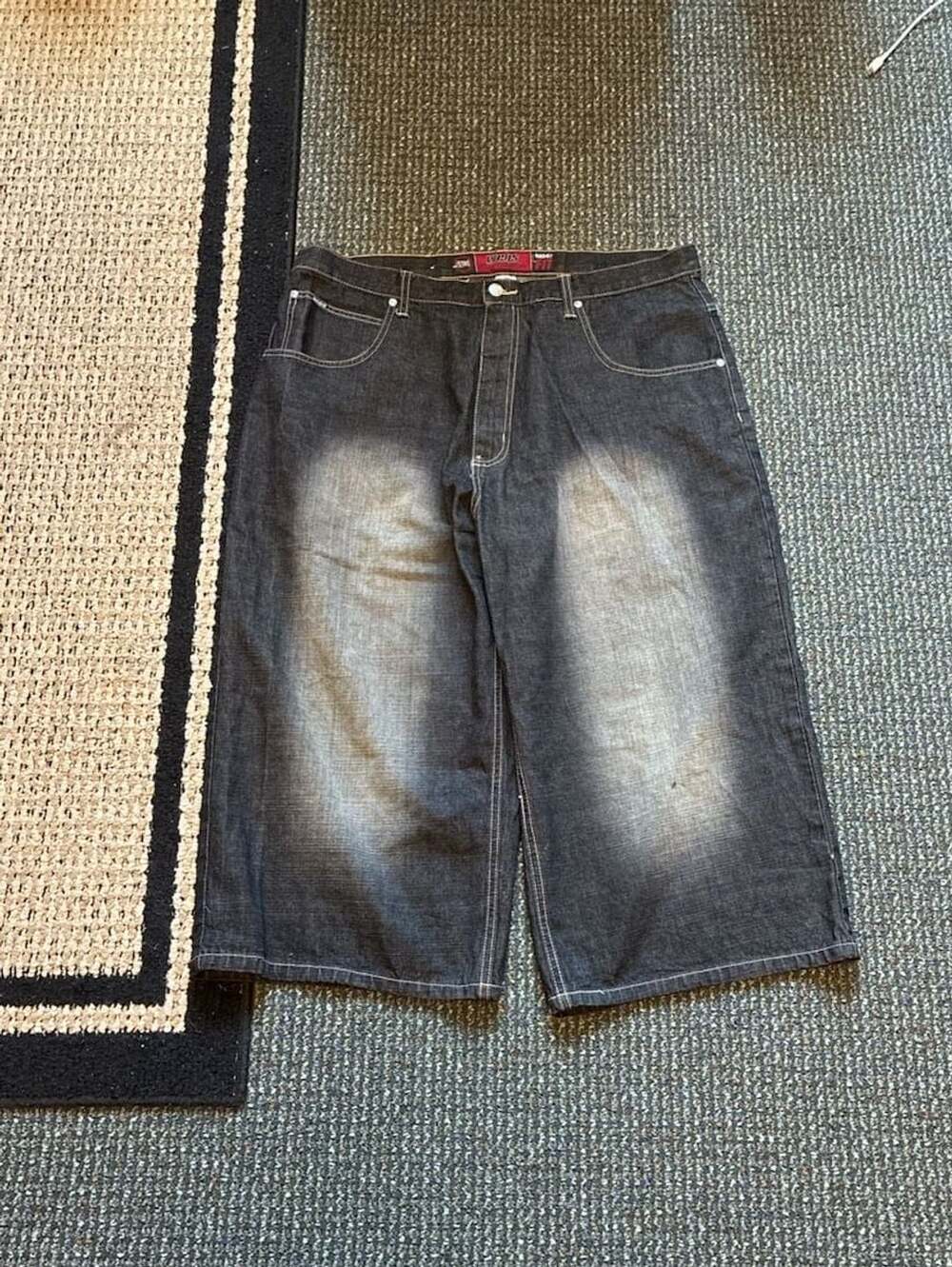 Webs Baggy Long Jorts Size 38x22 Black Faded Denim Y2K Skater Jorts